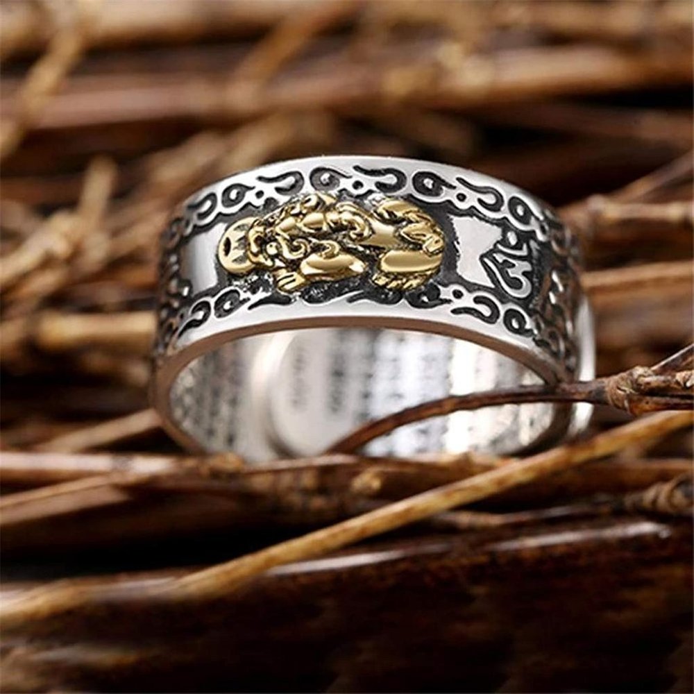 Feng Shui Pisiu Mantra Ring Protection Wealth Ring Pi Yao Amulet Ring Adjustable